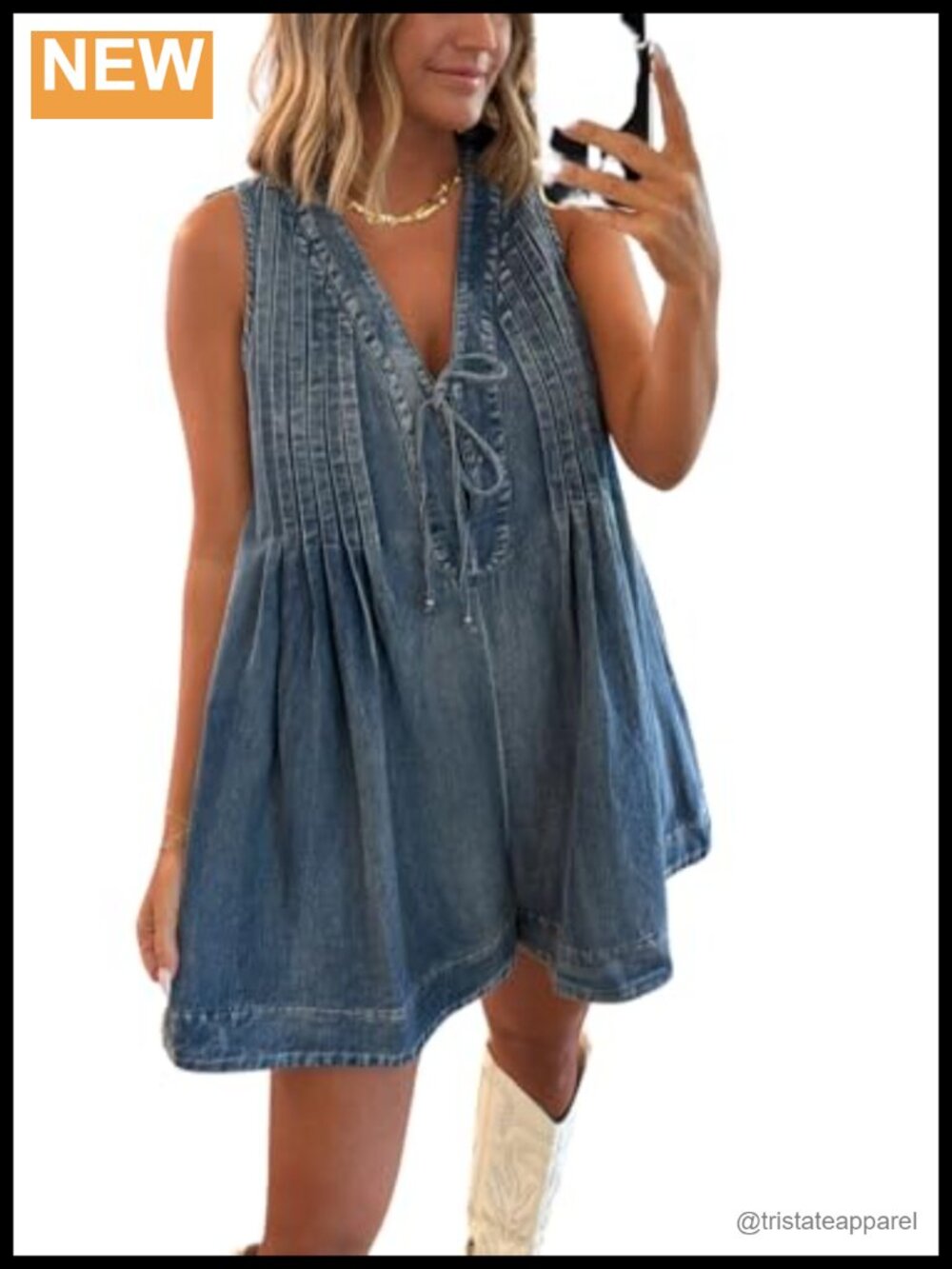 Women's Sleeveless V Neck Denim Romper Tie Front Ruffle Loose Cotton Short